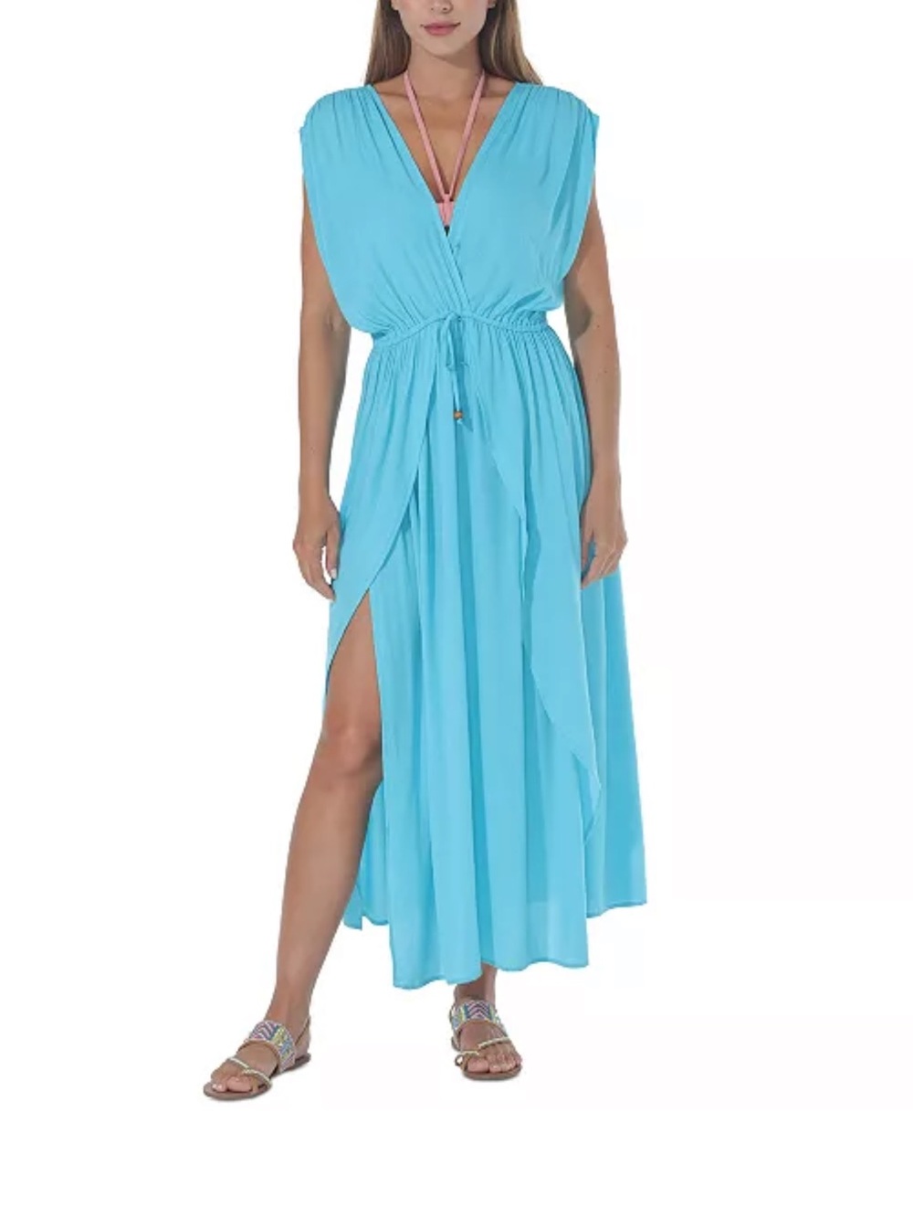 NWT Turquoise Blue Side Slit A-Line Midi Dress